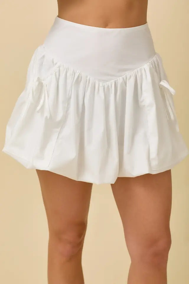 Bubble Skort with Ribbon Bow Tie Pocket Detail