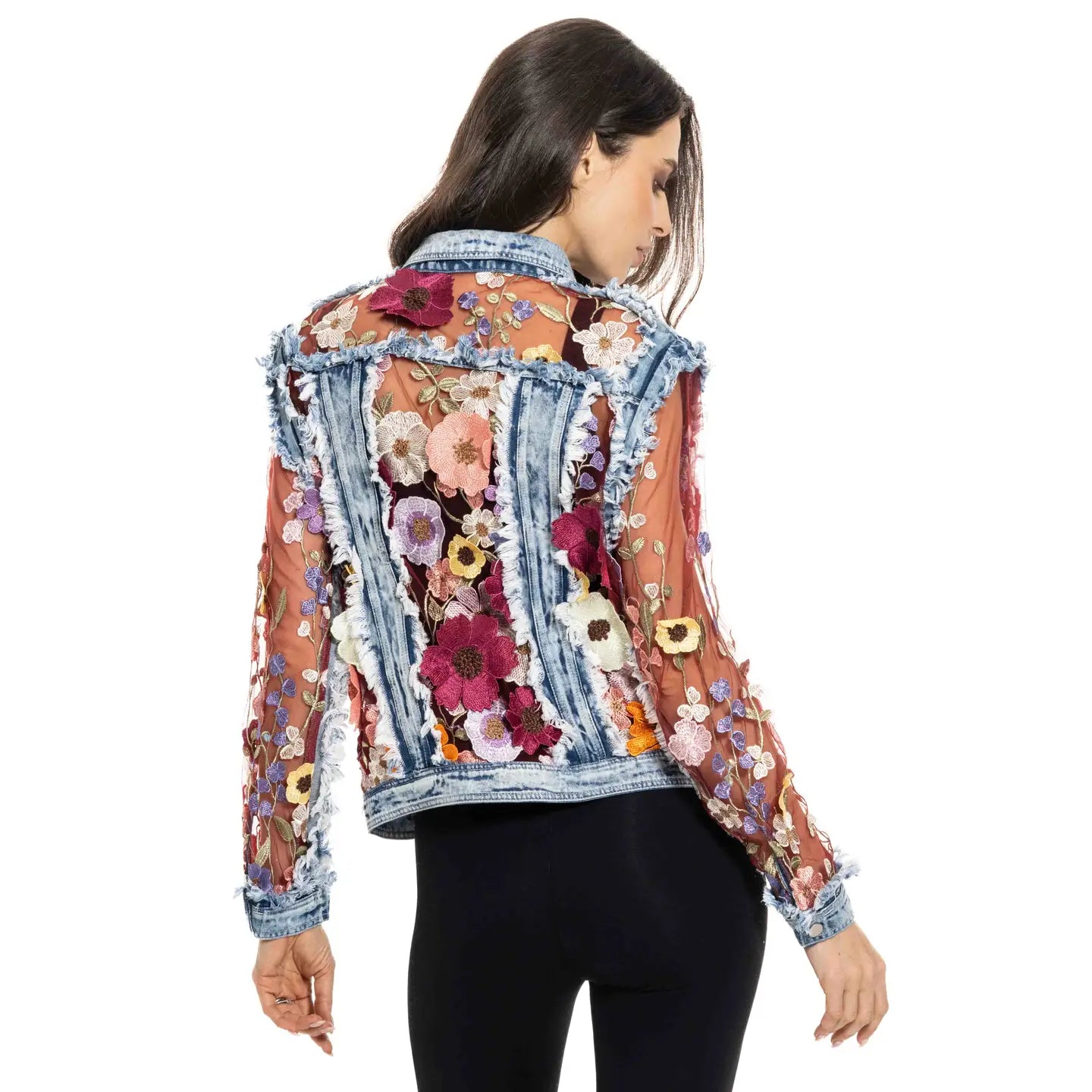 Denim Jacket with Floral Embroidery