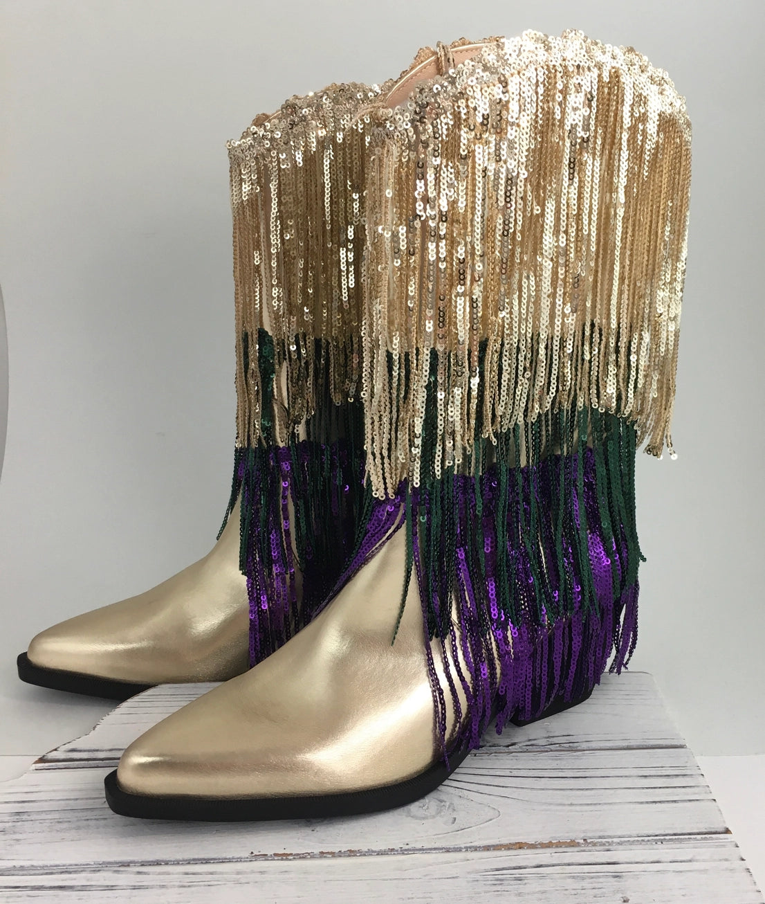 Mardi Gras Sequin Tassel Boots