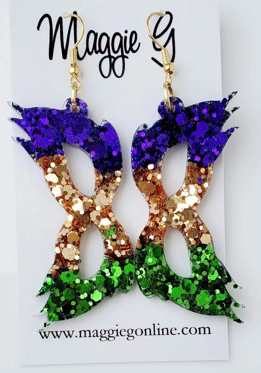 Mardi Gras Mask/ Handmade Resin and Glitter Earrings