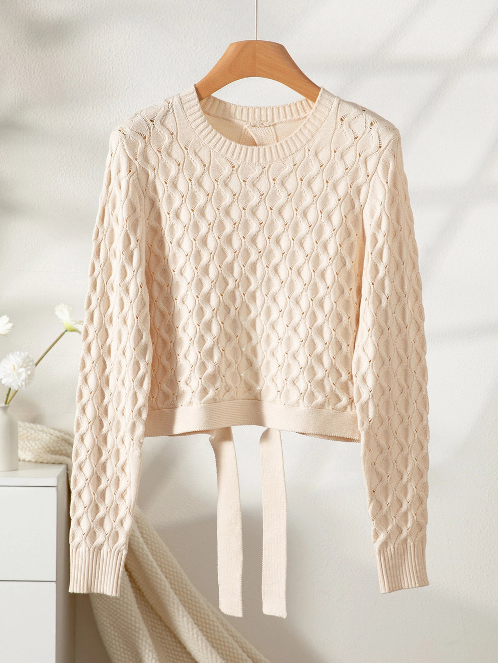 Knit Backless Tie-Front Sweater Top