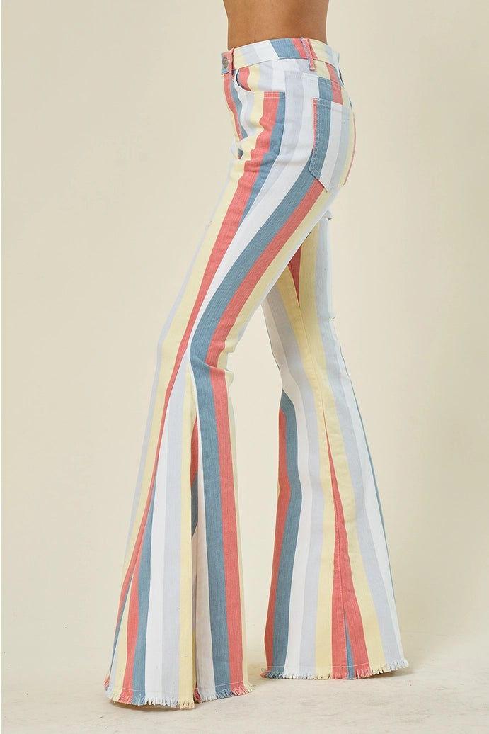 Multi Stripe Denim Bellbottom Jeans -Terra Multi 1003