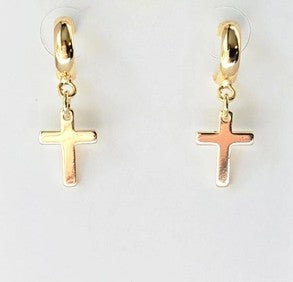 18K Gold-Plated Cross Earrings, Gold Cross Drop Earrings