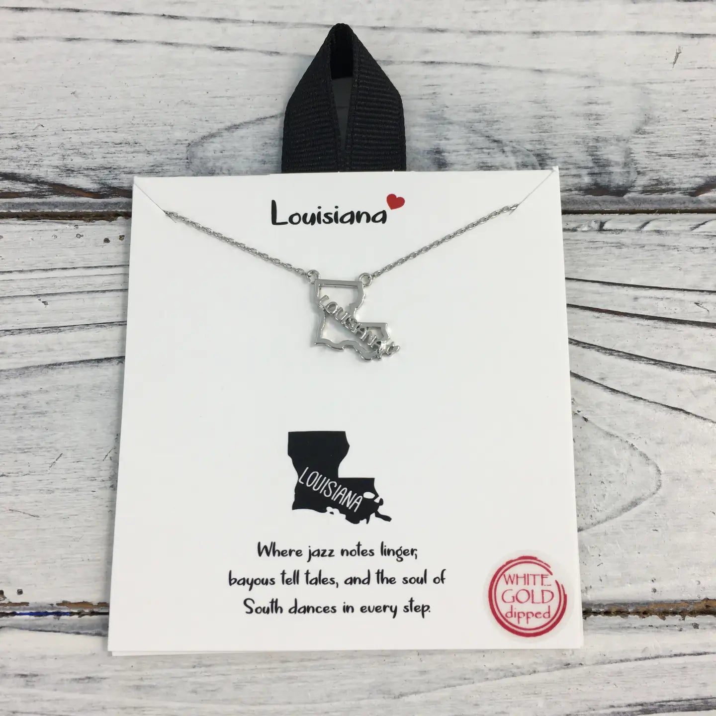 Louisiana Cut Out State W/Word Necklace