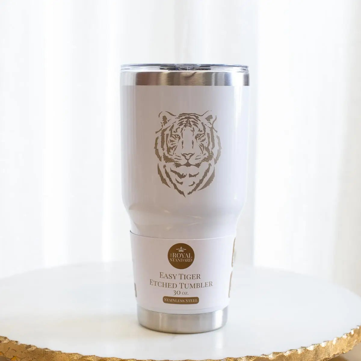 Easy Tiger Etched Tumbler White/Stainless 30oz