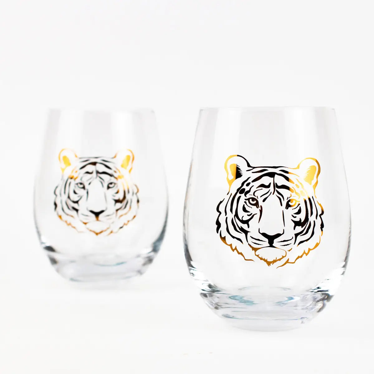 Tiger Wine Glass Set Clear/Gold 16oz