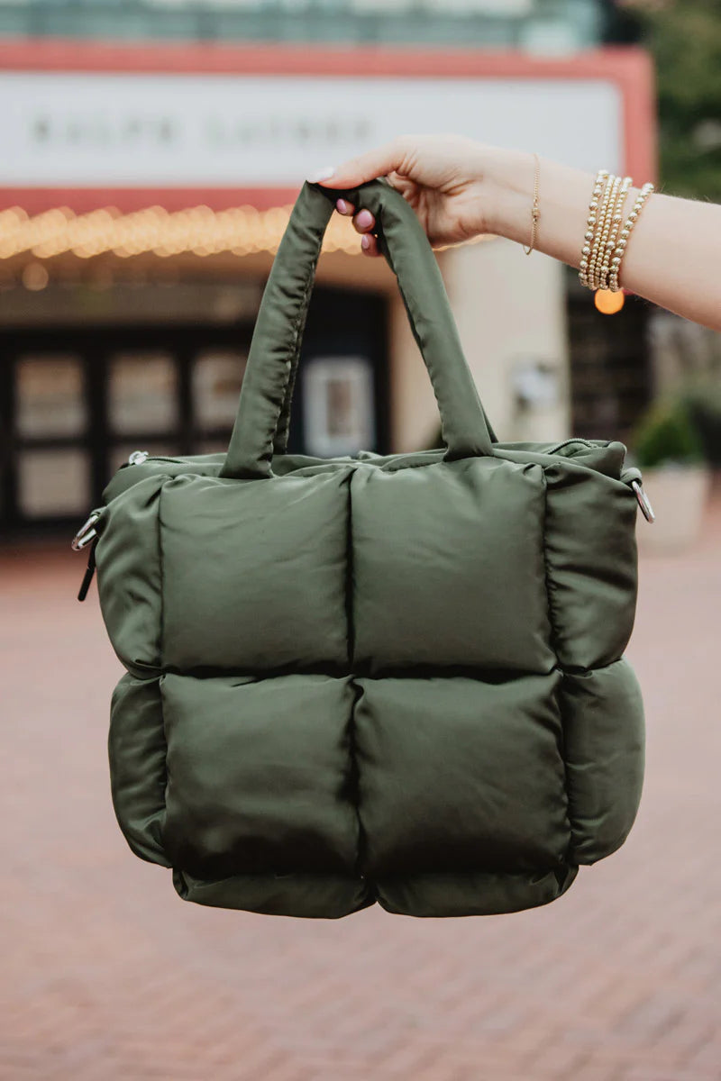 Olive Mini Puffer Tote Bag