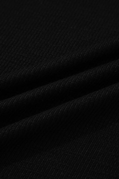 Black Exposed Seam Textured Knit V Neck Pullover Top