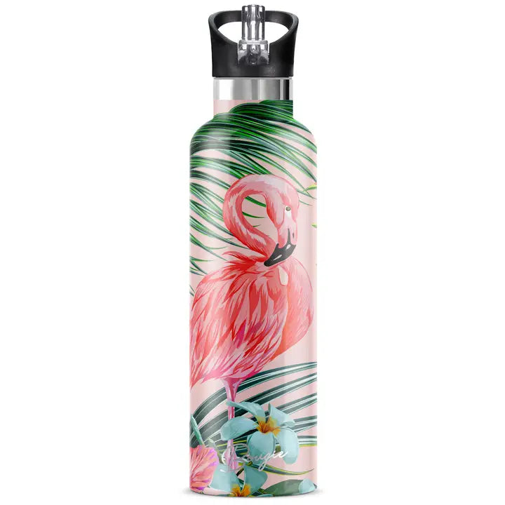 Flamingo Pink Tropical 25 oz Insulated Water Bottle