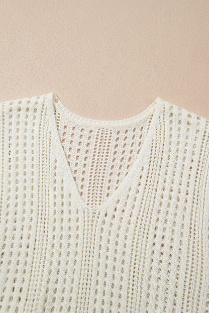 Beige Open Knit Drawstring Waist Beach Dress