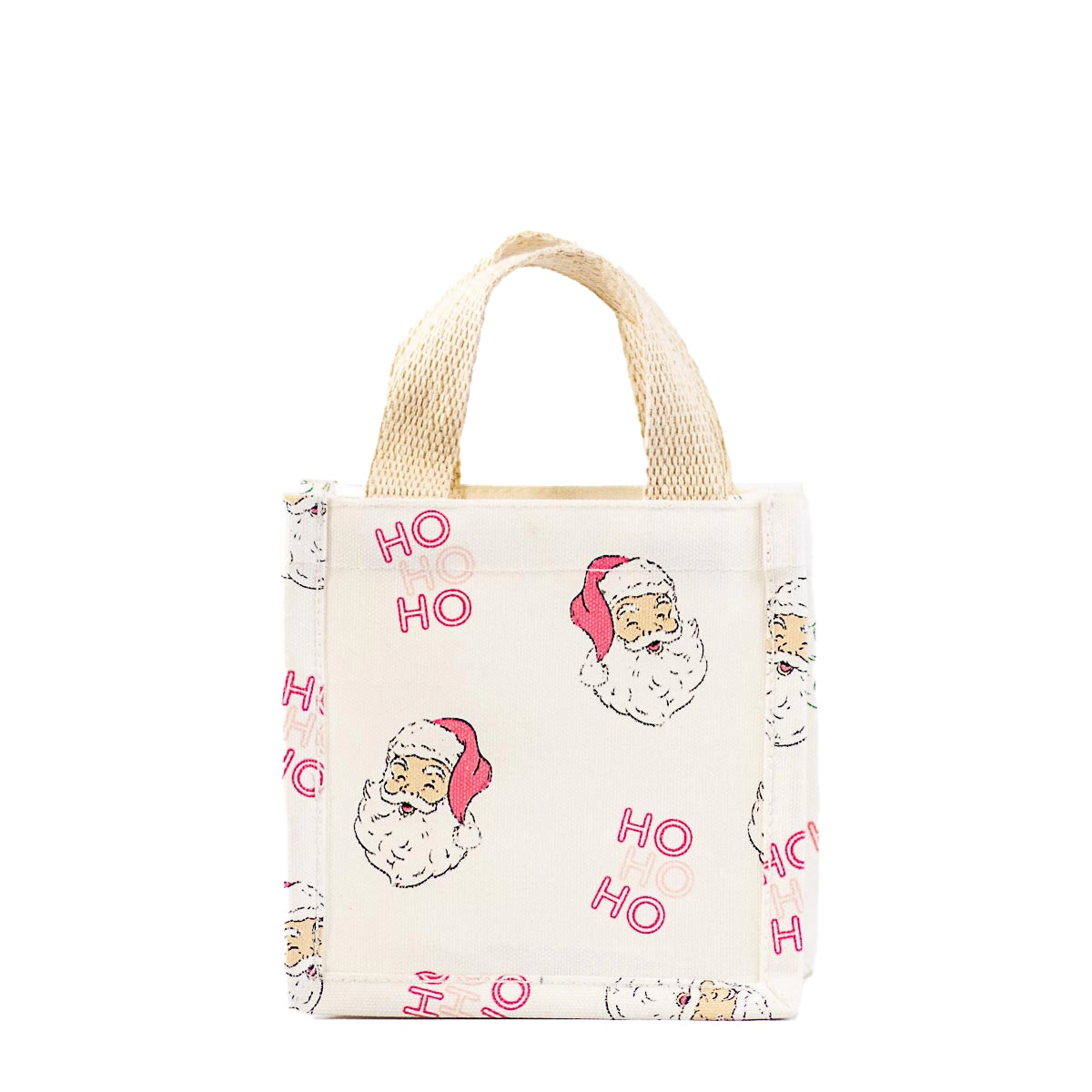 Ho Ho Ho Santa Mini Gift Tote White/Pink 6x6x4