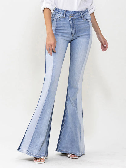 High Rise Color Block Super Flare Jeans