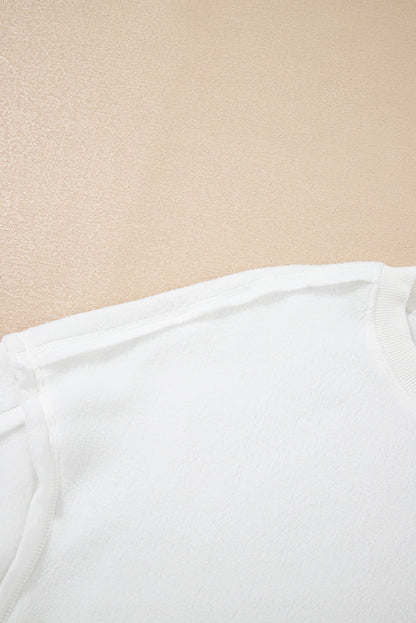 White Exposed Seam Chest Pocket Knit Pullover Sweatshirt