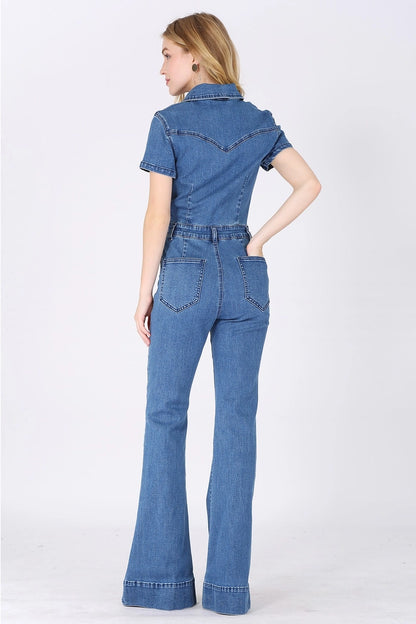 Bellbottom Denim Jumpsuit - 4330 Mid Den