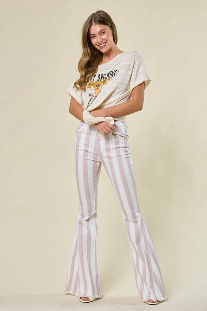 Blush Striped Bellbottom Jeans