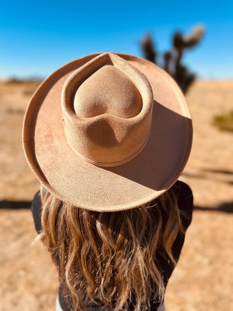 Vegan Suede Pencil Curl Brim Sweetheart Crown Fedora Hats