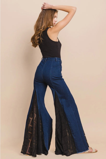 Lace Detail Wide Leg Jeans 2481PIB Dk Denim