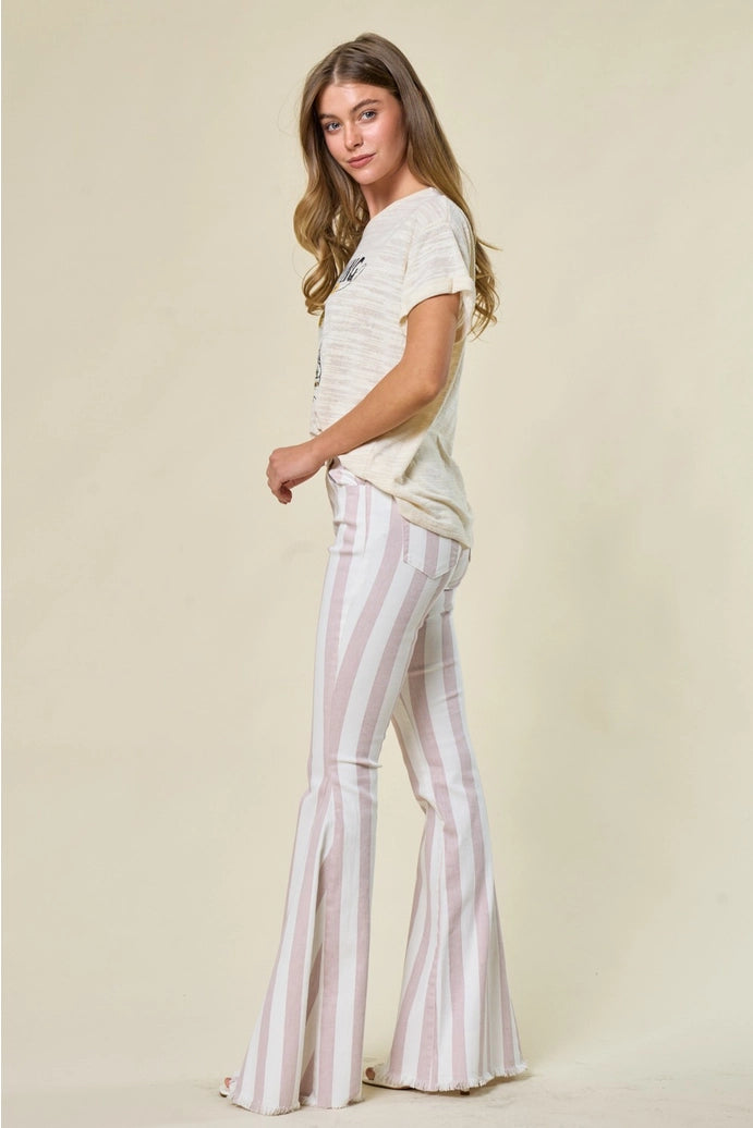 Blush Striped Bellbottom Jeans