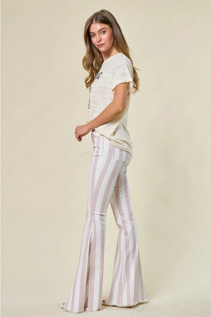 Blush Striped Bellbottom Jeans