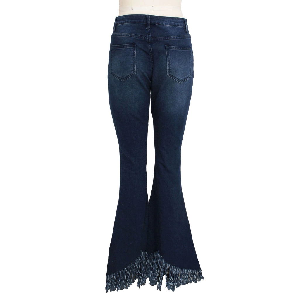 Western High Rise Fringe Ripped Flare Jeans