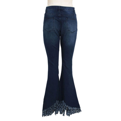 Western High Rise Fringe Ripped Flare Jeans