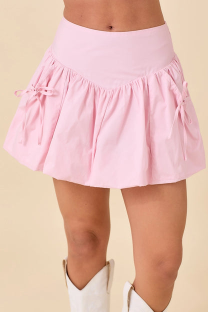Bubble Skort with Ribbon Bow Tie Pocket Detail