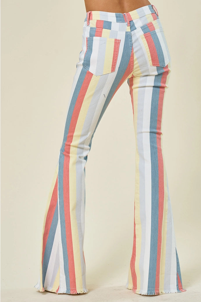 Multi Stripe Denim Bellbottom Jeans -Terra Multi 1003