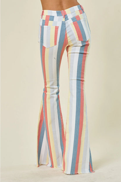 Multi Stripe Denim Bellbottom Jeans -Terra Multi 1003