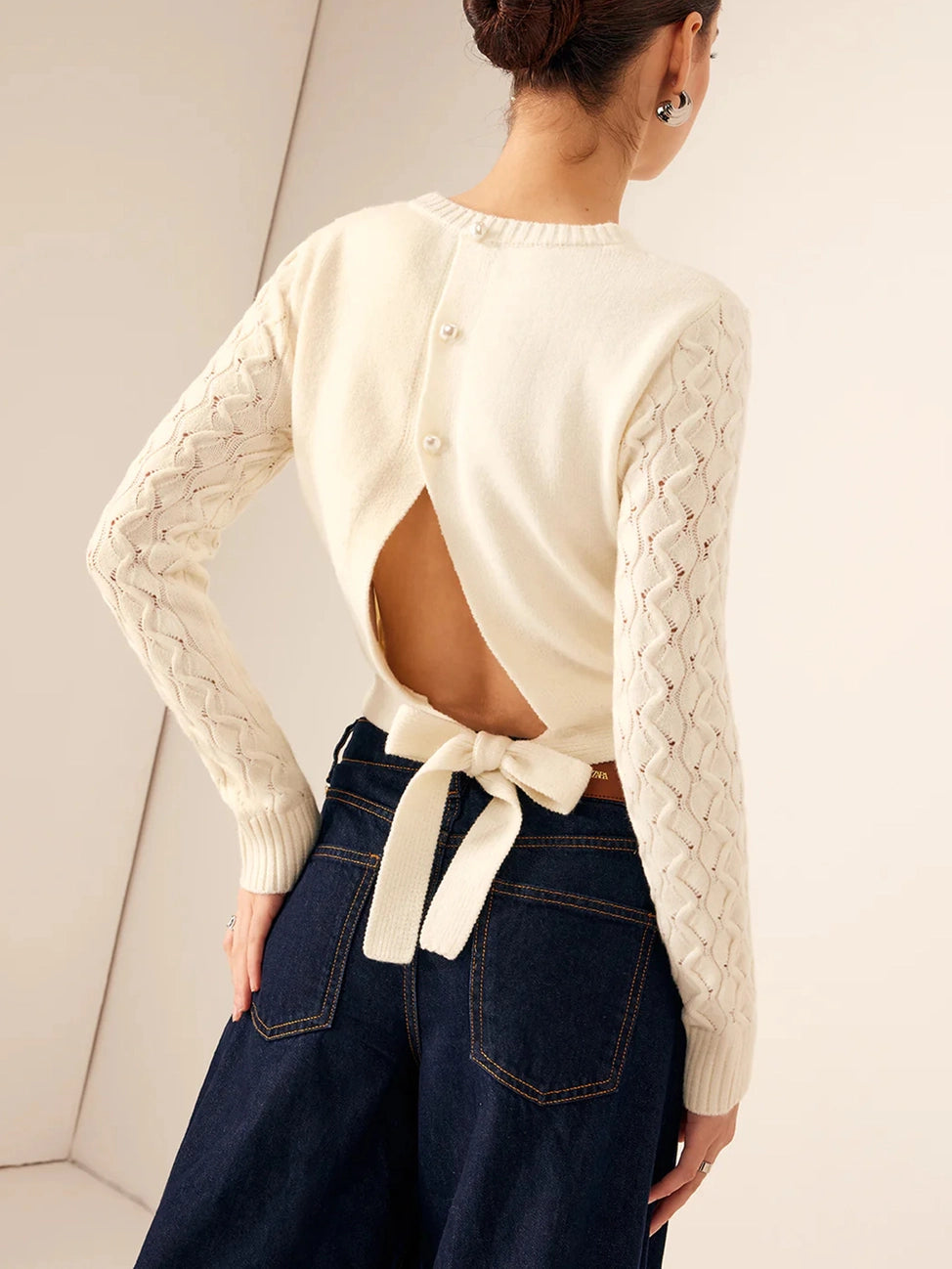 Knit Backless Tie-Front Sweater Top