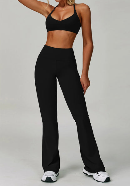 Activewear Set with Cross Back Sports Bra and Flared Pant