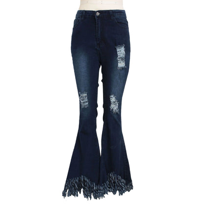 Western High Rise Fringe Ripped Flare Jeans