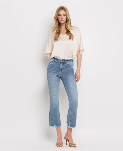 High Rise Frayed Hem Crop Flare Jeans (BELLA)
