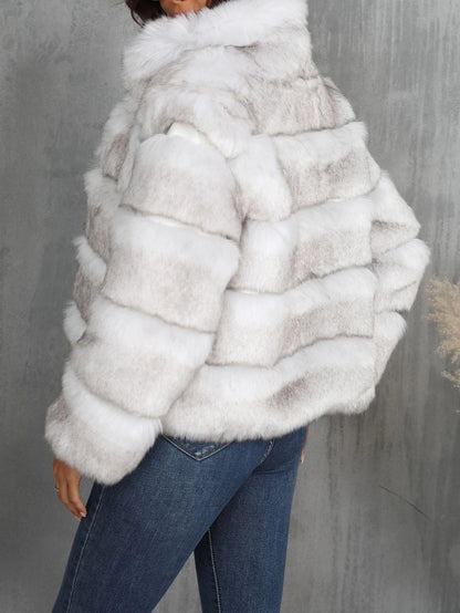 Fleece Cropped Stand-Up Collar Zip-Up Faux-Fur Coat