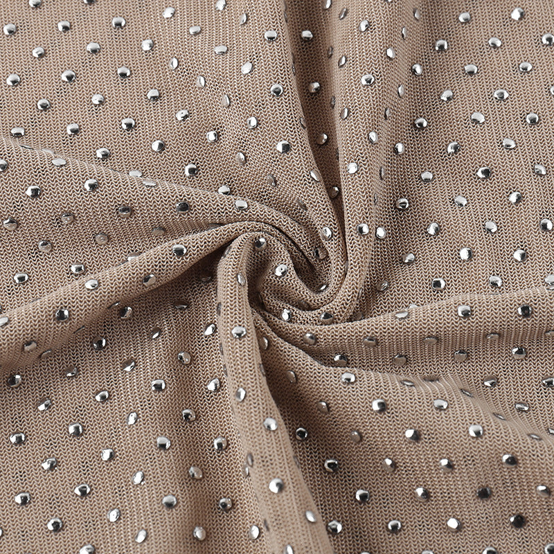 Allover Rhinestone Semi Sheer Mesh See Through Top