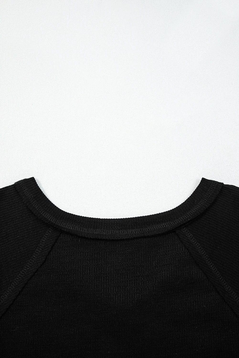 Black Exposed Seam Textured Knit V Neck Pullover Top
