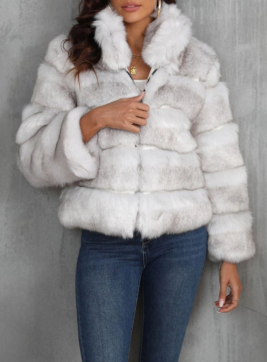 Fleece Cropped Stand-Up Collar Zip-Up Faux-Fur Coat