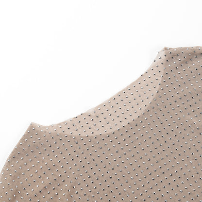 Allover Rhinestone Semi Sheer Mesh See Through Top