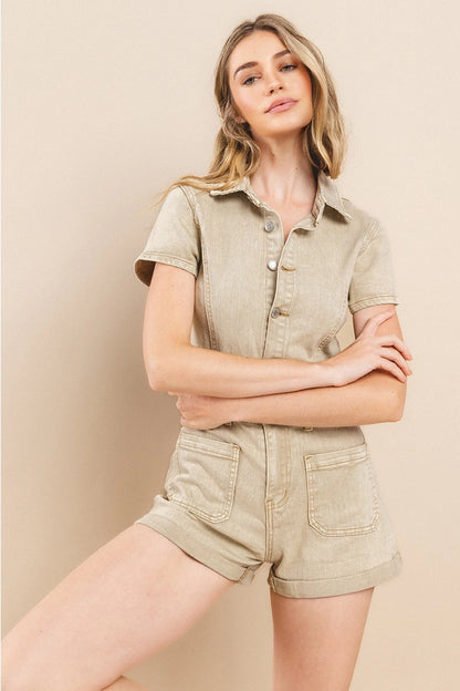Denim Romper with Great Stretch - 4338 WHEAT