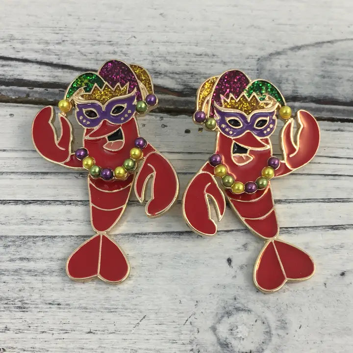 Mardi Gras Crawfish Jester Earrings