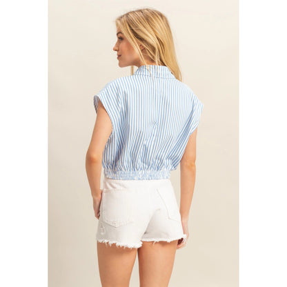 Textured Stripe Collared Crop Top