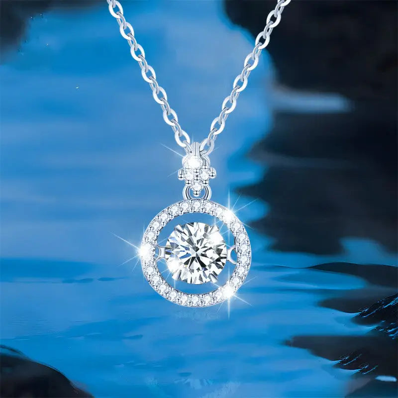 Dancing Moissanite Charm Necklace in 925 Sterling Silver