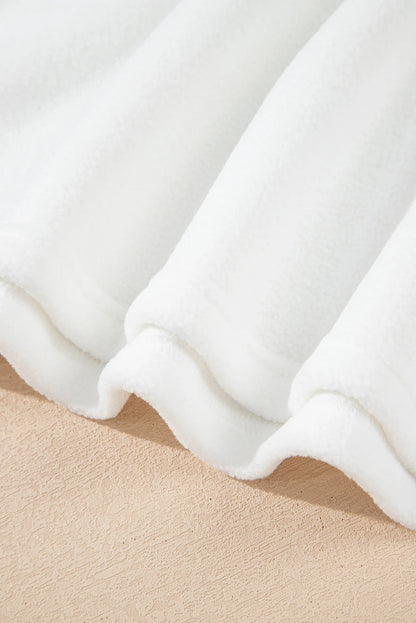 White Exposed Seam Chest Pocket Knit Pullover Sweatshirt