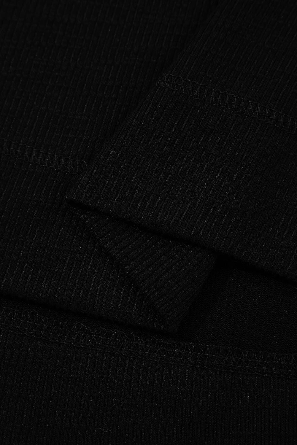 Black Exposed Seam Textured Knit V Neck Pullover Top