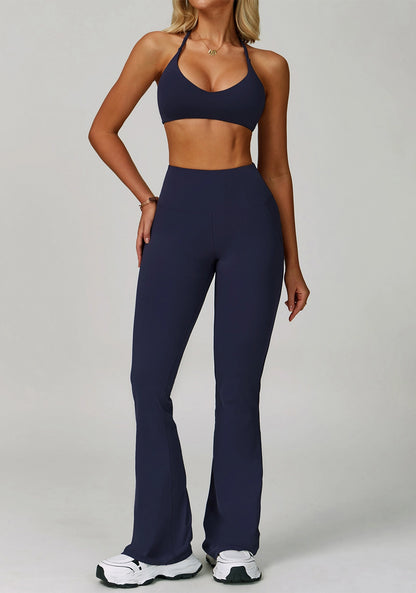 Activewear Set with Cross Back Sports Bra and Flared Pant