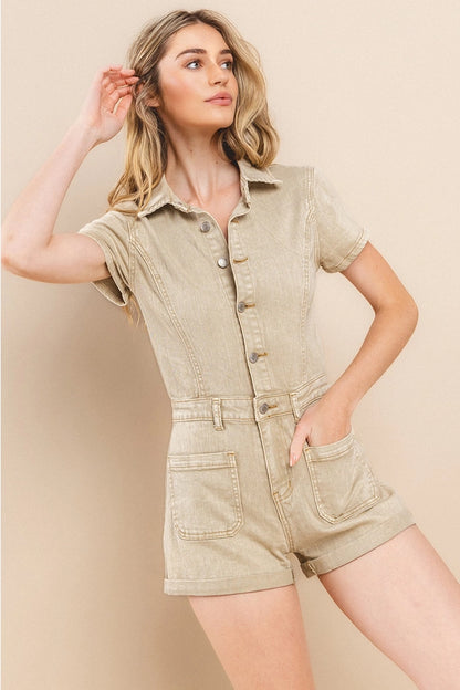 Denim Romper with Great Stretch - 4338 WHEAT