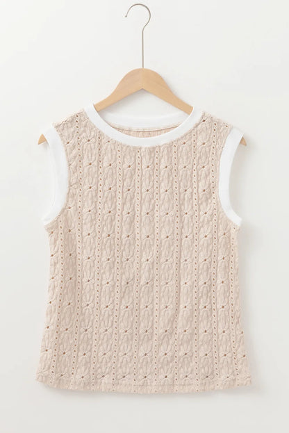 Oatmeal Floral Textured Crew Neck Tank Top