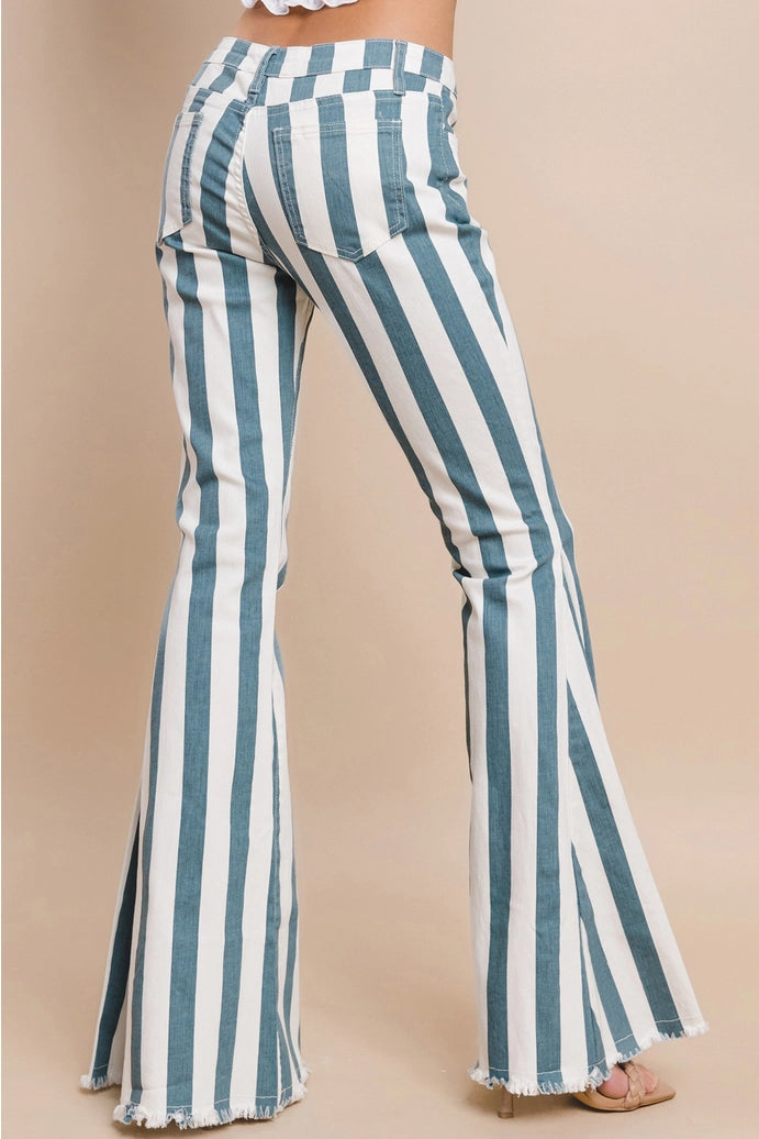 Striped Bellbottom Jeans - Teal 2001