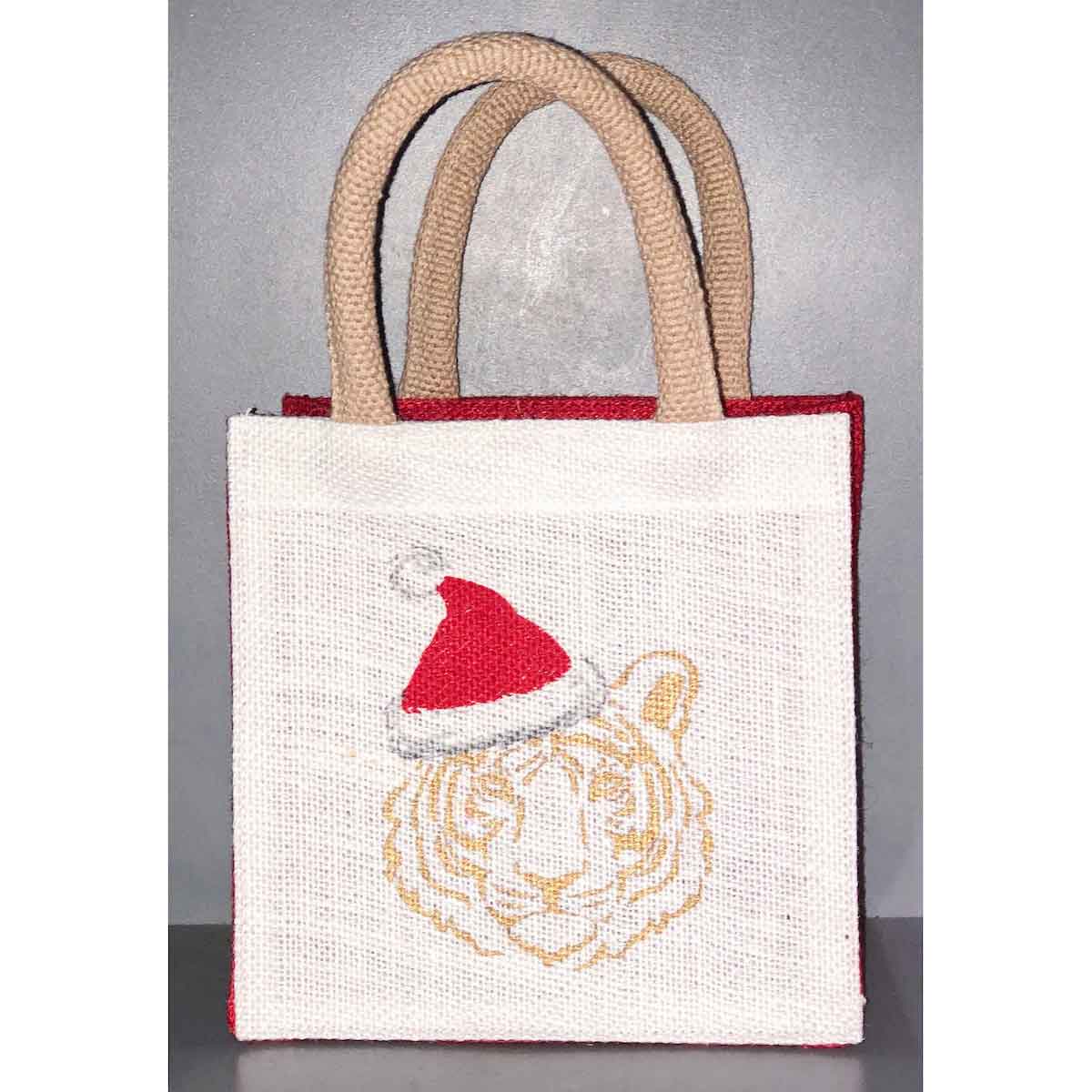 Tiger Santa Petite Gift Tote White/Red 7x7x5