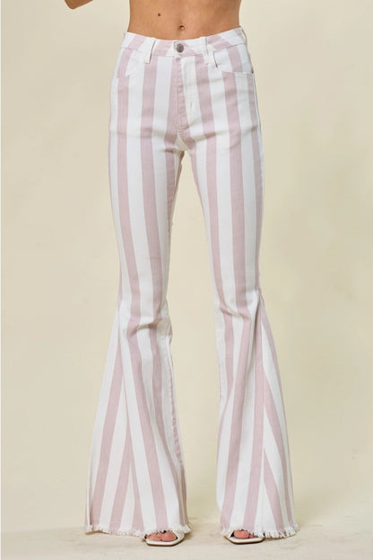 Blush Striped Bellbottom Jeans