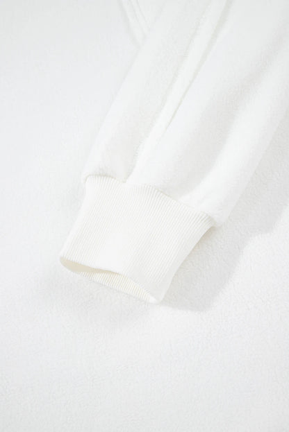 White Exposed Seam Chest Pocket Knit Pullover Sweatshirt